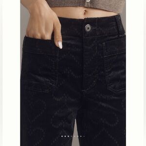 🖤 Anthropologie Colette Cropped Wide-Leg Corduroy Pants NEW Charcoal Hearts